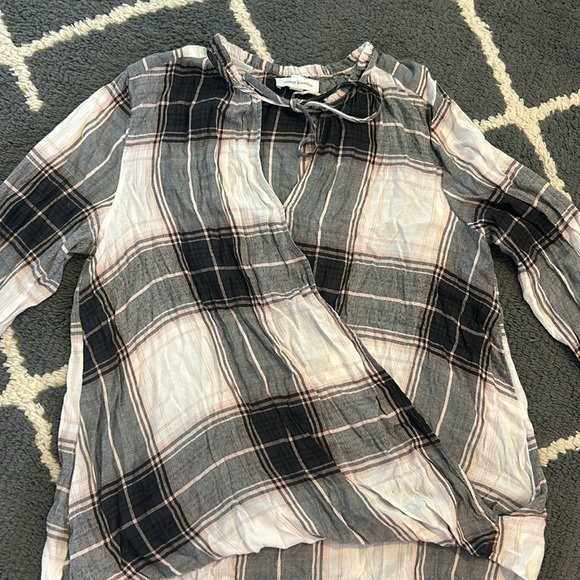 Plaid Crossover Pink and Black Flannel Top - Picture 2 of 6